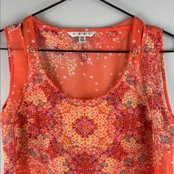 CAbi #268 Orange Floral Merrow Edge Sleeveless Tank Size XS - Picture 2 of 10
